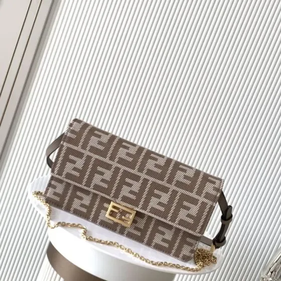 Fendi Baguette Chain Wallet Brown Woc