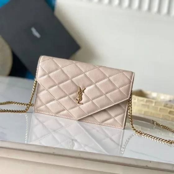 YSL Cassandre Envelope Chain Wallet Beige Woc