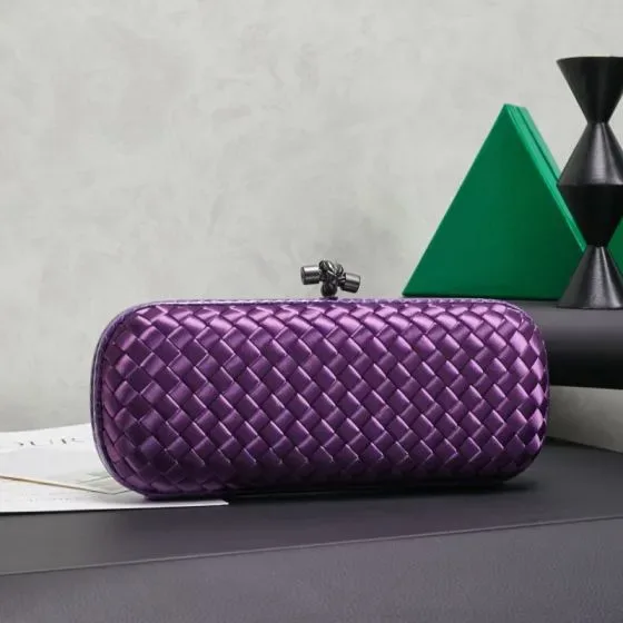 Bottega Veneta Intrecciato Satin Knot Clutch Purple Clutch