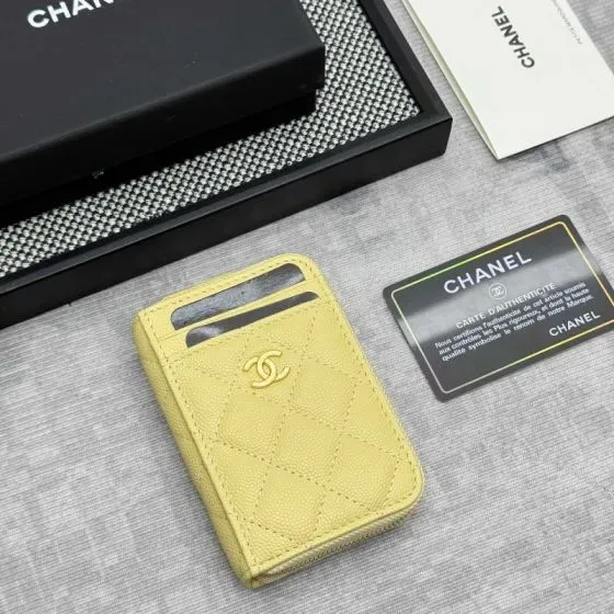Chanel Quilted Caviar Zip Card Holder Yellow Card Holder