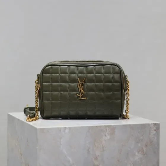 YSL Cassandre Matelass Carr Mini Camera Bag Olive Green Crossbody