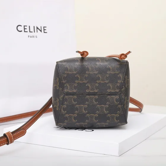 Celine Triomphe Lærred Small Drawstring Bag Brun Crosstaske