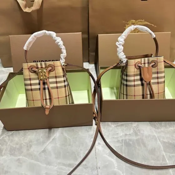 Burberry Check Bucket Bag Beige Brown Bucket Bag Cros