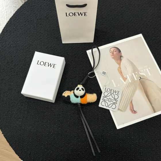 Loewe Felt Panda And Boy Charm Multicolor Pouch