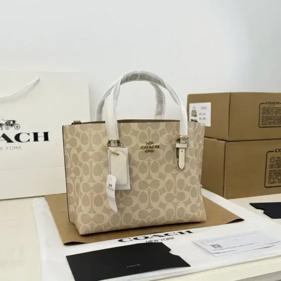 Coach Mollie Tote 25 In Signature Canvas Khaki Chalk Tote Bag