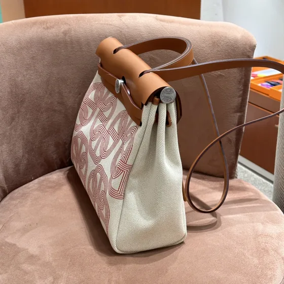 Hermes Herbag Beige/Brun/Pinkish Rød Tophåndtak