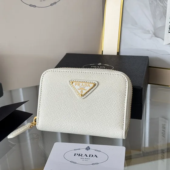 Prada Saffiano Couro Coin Purse/Card Holder Branco Card Holder