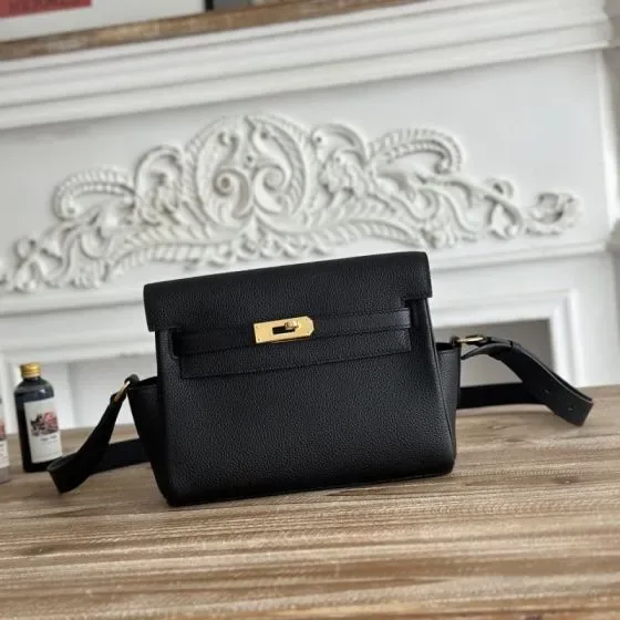 Hermes Kelly Messenger Black Crossbody