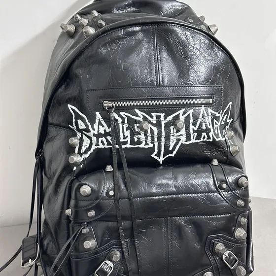 Balenciaga Metal Logo Studded Backpack Black Backpack