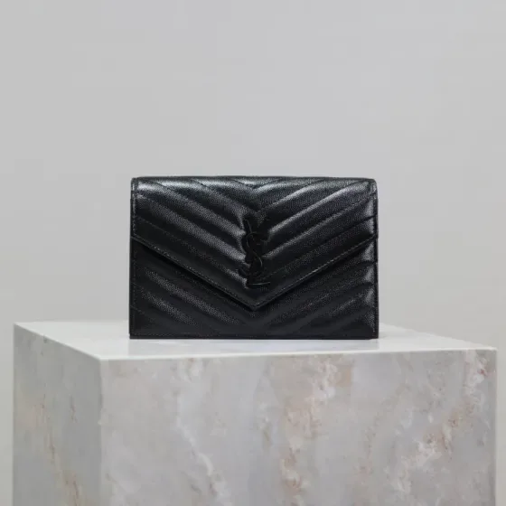 YSL Cassandre Matelass Envelope Wallet On Chain Black Woc
