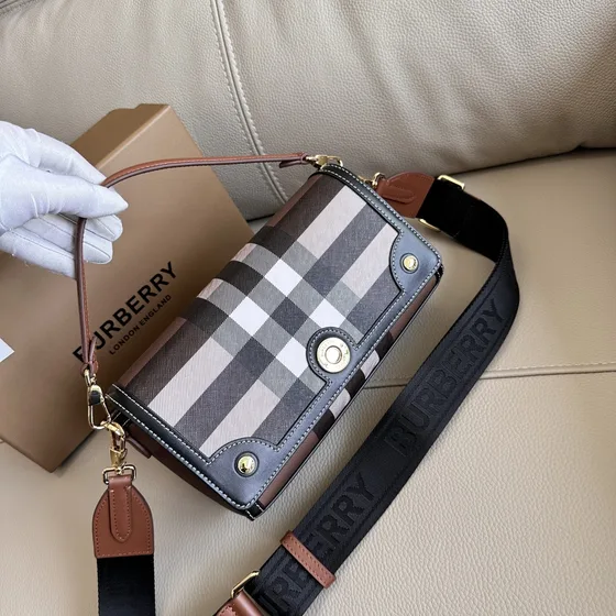 Burberry Check And Leather Crossbody Bag Birch Brown Check Crossbody