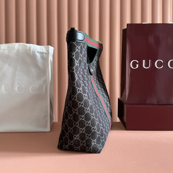 Gucci Gg Tela Web Strap Tote With Portaoggetti Marrone/Beige Borsa tote