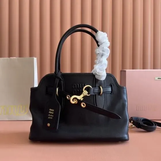 Miu Miu Adventure Nappa Leather Top Handle Bag Black Top Handle