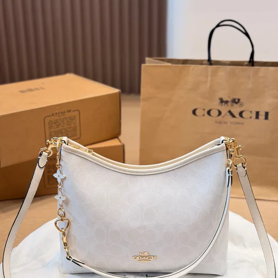 Coach Zip Top Bolso bandolera In Signature Lona Beige Rosa Hobo