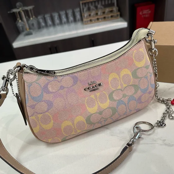 Coach Teri Omuz çantası In Rainbow Signature Tuval Pembe Çok renkli Omuz çantası