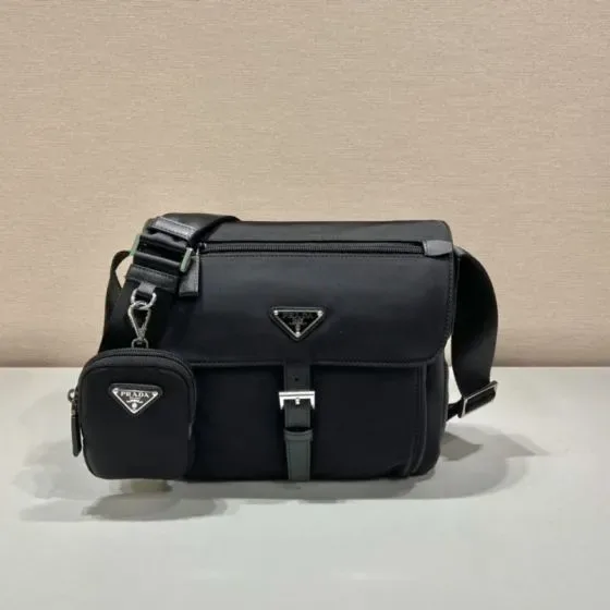 Prada Re-Nylon Messenger Bag With Detachable Pouch Black Crossbody