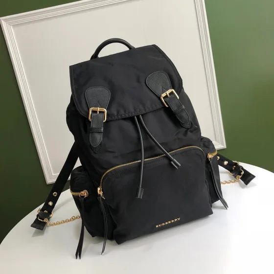 Burberry The Medium Rucksack In Technical Nylon And Leather Black Backpack