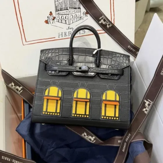Hermes Birkin 20 Faubourg Sellier Black Multi-Accent Yellow Orange 20cm Top Handle
