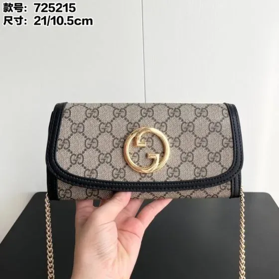 Gucci Gg Canvas Chain Wallet 725215 Beige Black 21 10 5cm Woc