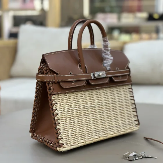 Hermes Birkin 25 Wicker Picnic Brown Beige Wicker 25cm Top Handle