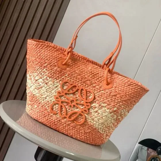 Loewe Anagram Basket Bag Coral Orange Beige Tote Bag