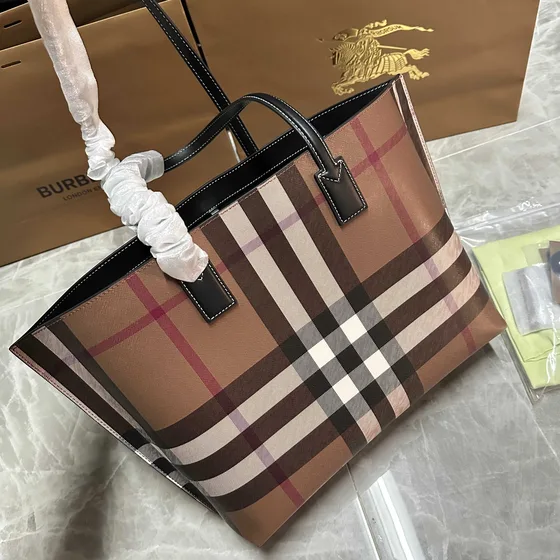 Burberry Check Tote Tan Check Tote Bag