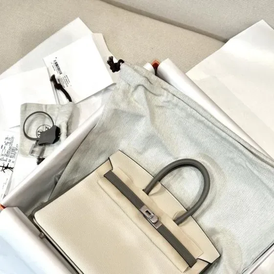 Hermes Birkin White With Gray Top Handle