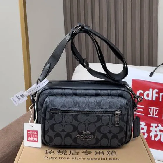 Coach Camera bag Charcoal Black Signature Canvas crossbody