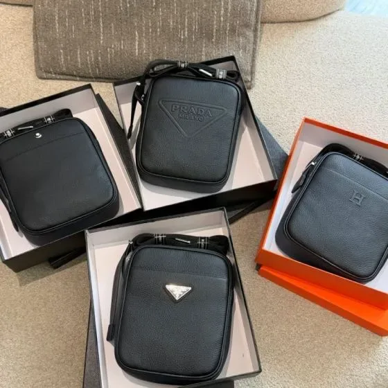 Prada Embossed Triangle Logo Leather Crossbody Bag Black Crossbody