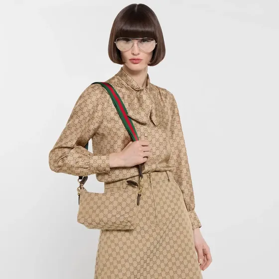 Gucci Gg Kanvas Messenger Bag Beige Coklat Hobo
