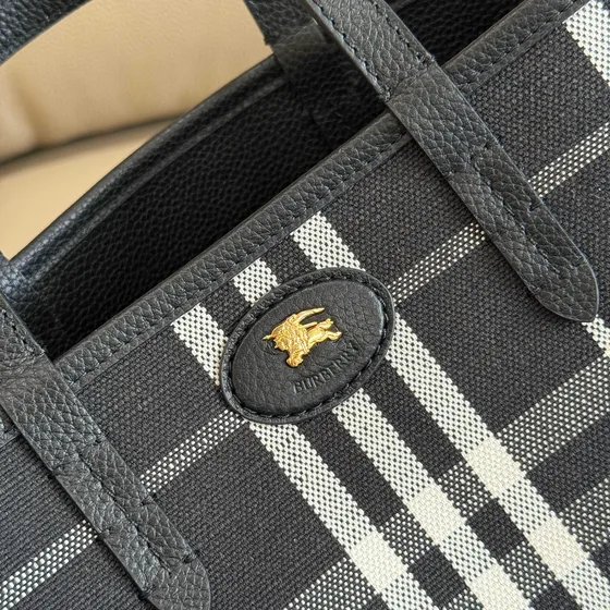 Burberry Check Mini Tote Schwarz/Weiß Shoppertasche