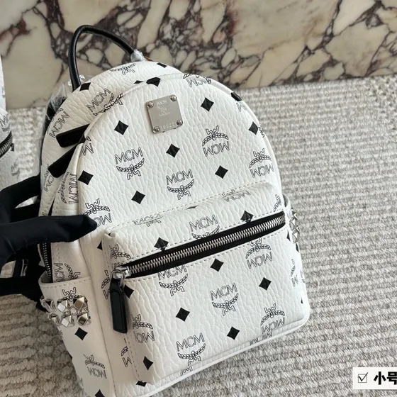 MCM Stark Side Studs Backpack In Visetos White Backpack